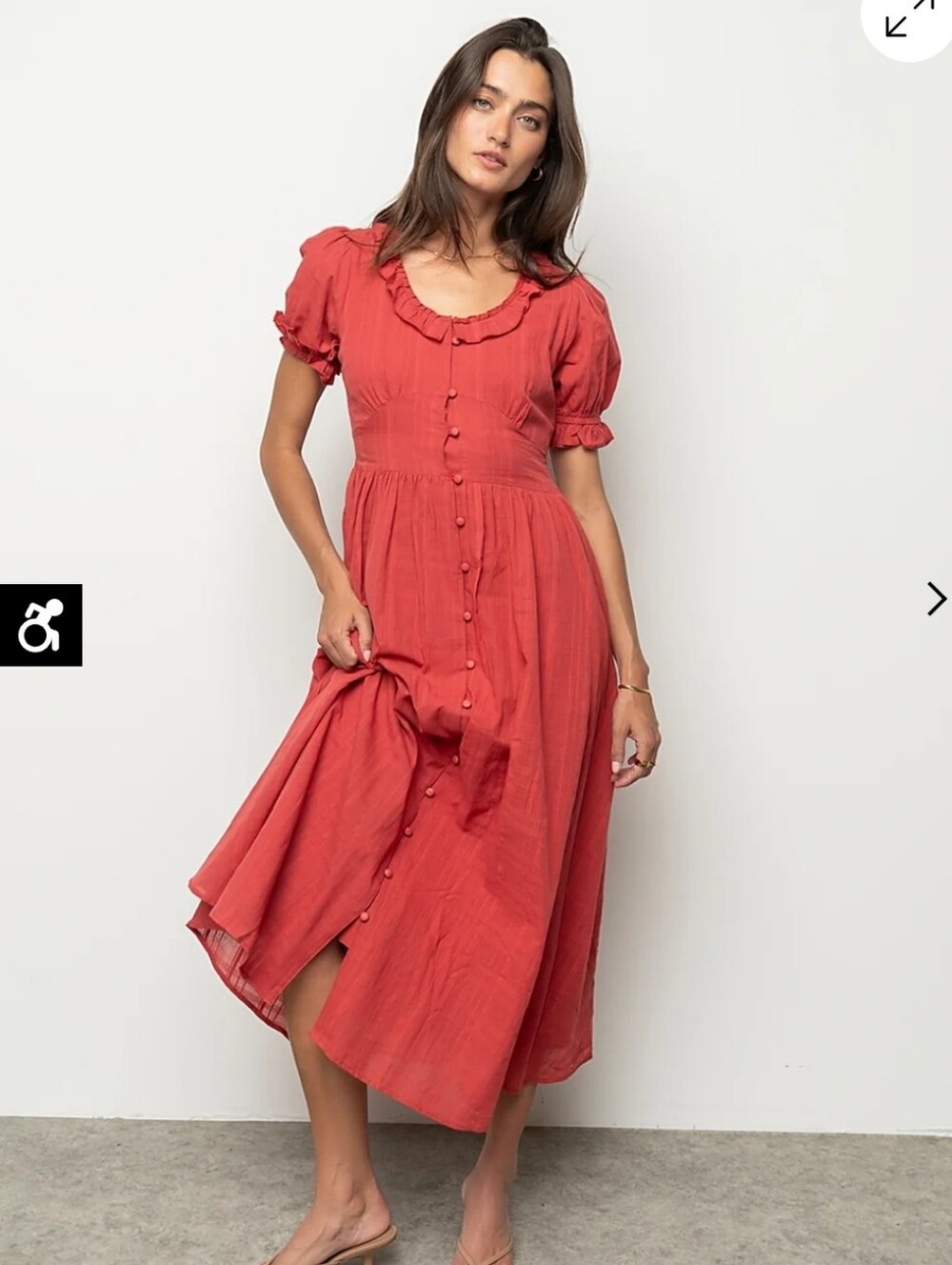 NWT Bohme Demi Maxi Dress In Marsala Boho Cottagecore Puff Sleeve Button Ruffle